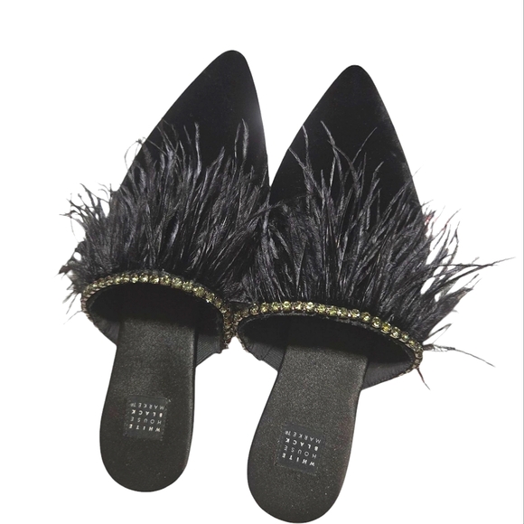 White House Black Market Black Feather Mules sz8 - Picture 3 of 5